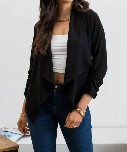 Blu Pepper - Women's Rouched Three Quarter Open Front Blazer