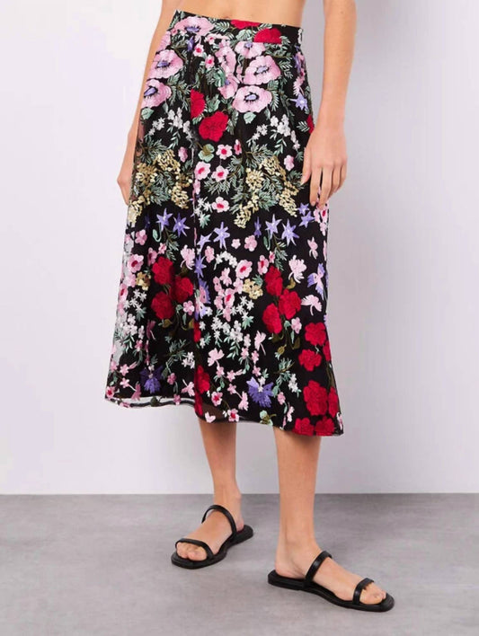 Apricot - floral embroidered skirt