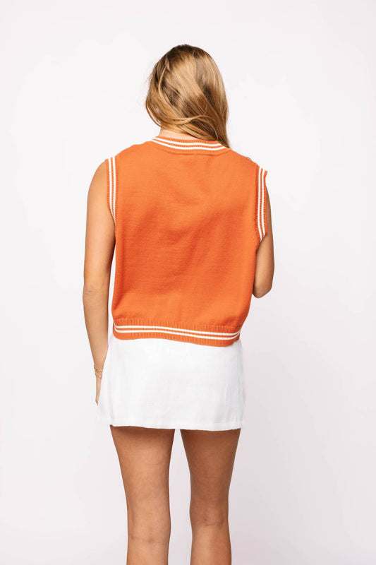 Queen Of Sparkles - TEXAS V NECK STRIPED CUFF SWEATER VEST WITH SMALL MASCOT