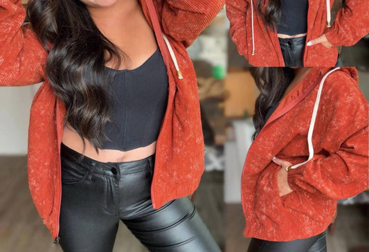 Jadyk - Charlotte Corduroy Acid Wash Hoodie Jacket