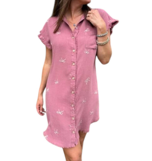 Umgee - Embroidered Linen Shirt Dress