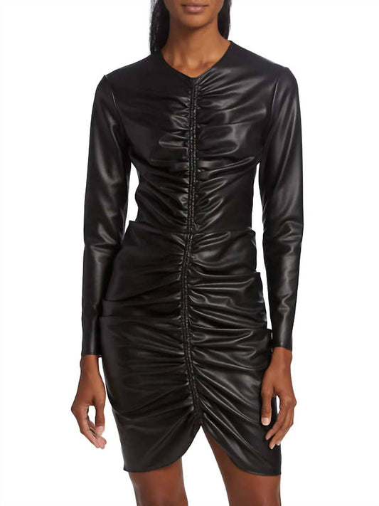 Veronica Beard - Bernadette Faux Leather Long Sleeve Ruched Mini Dress