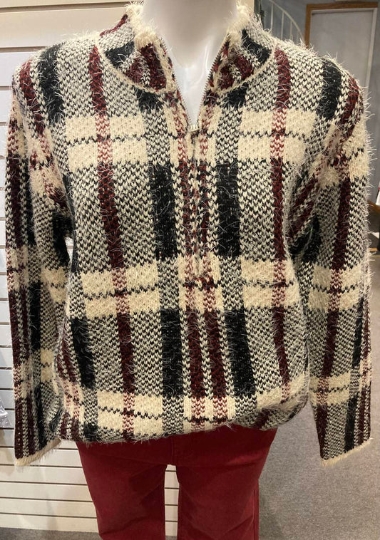 Ethyl - Women's Eyelash plaid sweater