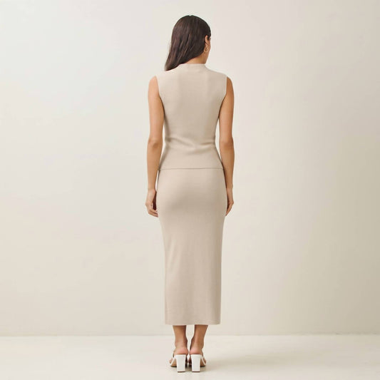 Able - Pleated Mock Neck Top & Skirt Set