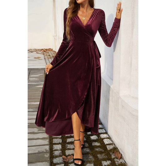 Supreme Fashion - V Neck Velvet Maxi Dress