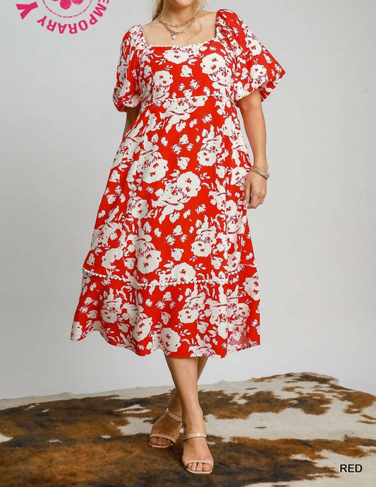 Umgee - Floral Midi Dress With Trim Details - Plus