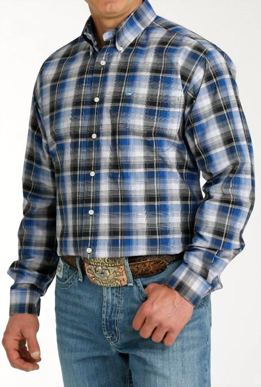 Cinch - Men's Classic Fit Long Sleeve Blue Plaid Shirt
