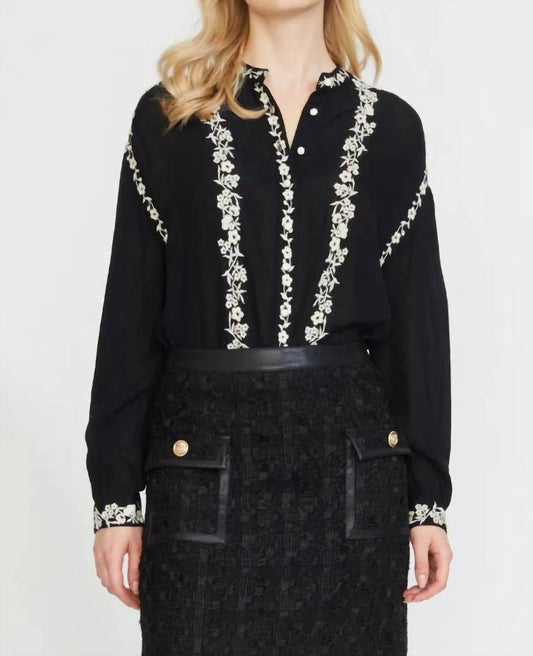 Stellah - Embroidered Edge Stand Collar Blouse