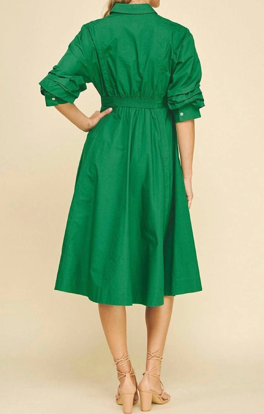 Pinch - Button Down Midi Dress with Tucked Sleeve