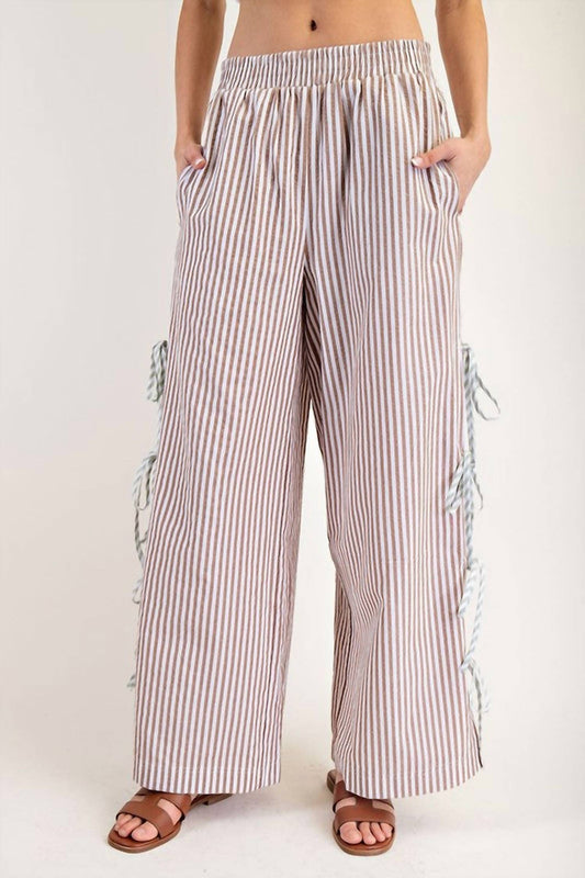 Ee:Some - Camila Striped Ribbon Side Tie Pants
