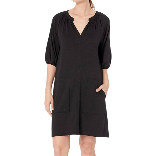 Lilla P - Elbow Sleeve Split Neck Dress
