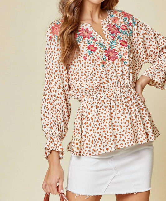 Andree By Unit - Embroidered Leopard Dolman Sleeve Top