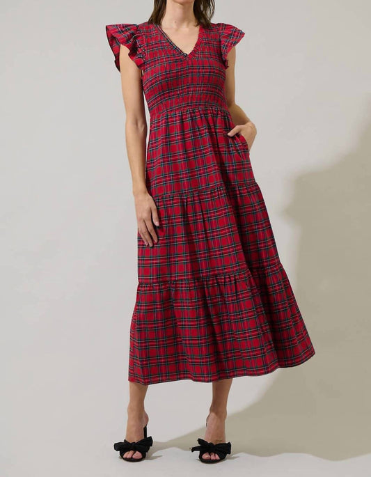 Sugarlips - Yuletide Plaid Smocked Tiered Midi Dress