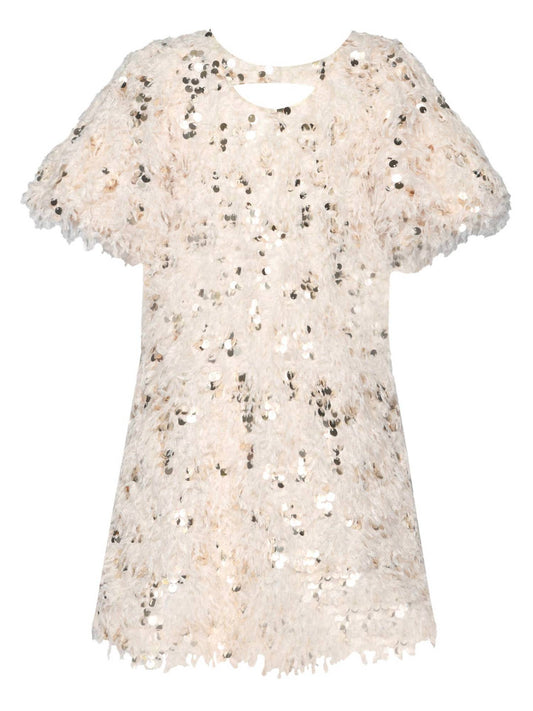 G.B.Y.M. - Girl's Faux Feather Sequins Dress With Chest Keyhole