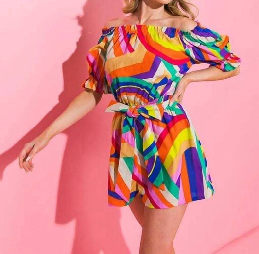 Flying Tomato - Rainbow Off Shoulder Romper