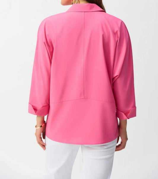 Joseph Ribkoff - V-neck Poplin Boxy 3/4 Sleeves Shirt