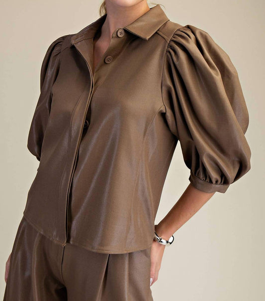 Glam - The Clara Puff Sleeve Button Down Top