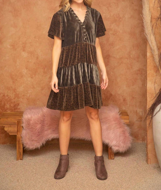 Voy - Leopard Velvet Mix Match Tiered Dress