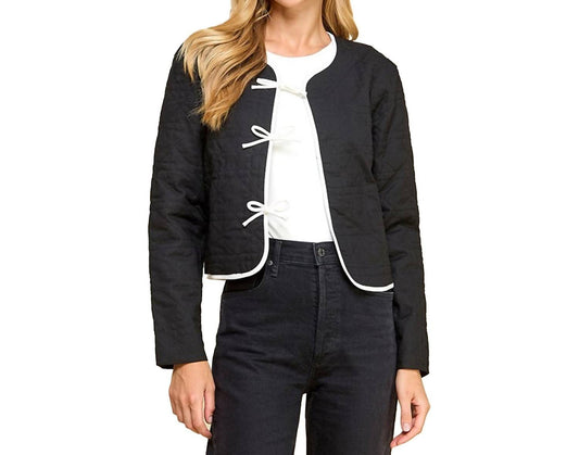 Tcec - Quilted Long Sleeve Accented Bow Jacket