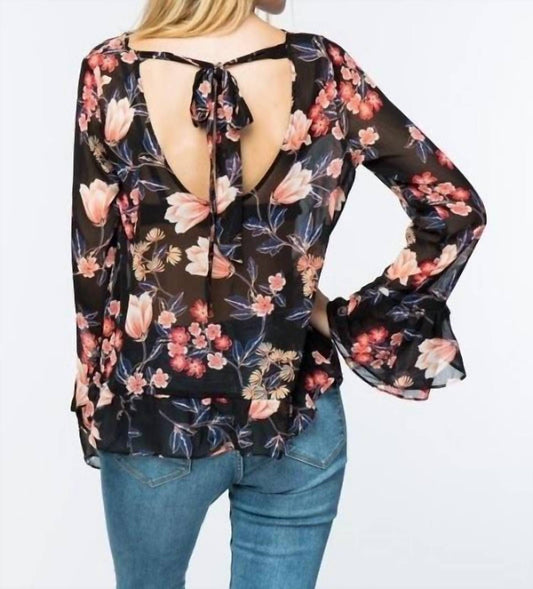 Timing - Sheer Floral Ruffle Blouse