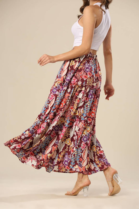Shewin Inc. - Boho Floral Print High Waist Maxi Skirt
