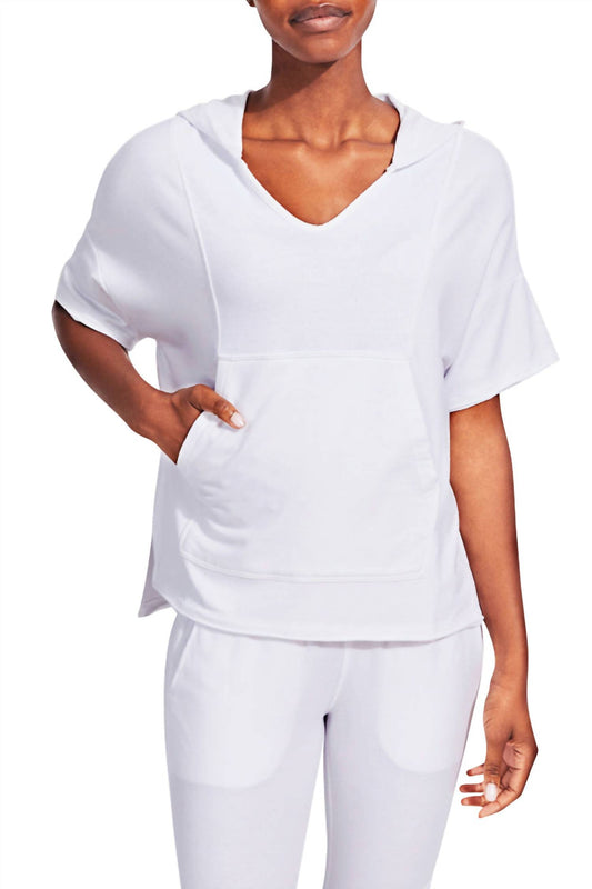 Kensie - V-Neck Ribbed Short Sleeve Pullover Sweatshirt