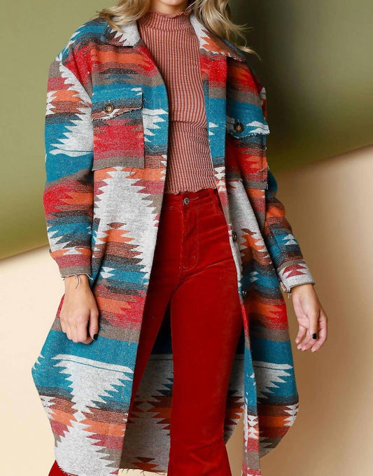 Bestto - Aztec Pattern Long Jacket