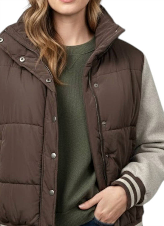 Mystree - Mixed Media Snap Button Puffer Jacket