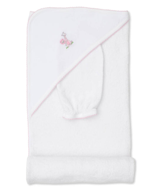 Kissy Kissy - Baby's Gingham Jungle Hooded Towel With Mitt Set