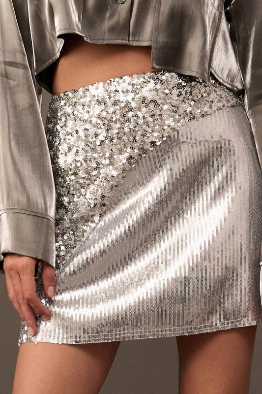 Promesa - COLORBLOCK SEQUINS HIGH WAIST MINI SKIRT