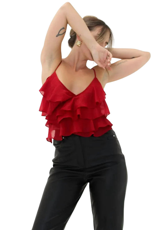 Rumored - Lurex Ruffle Wrap Tank