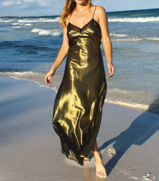Miguelina - Charlene Metallic Silk Slip Maxi Dress