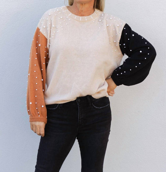 Bibi - A Pearly Affair Pearl Beaded Color Block Sweater
