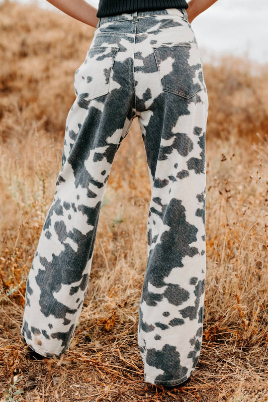 Klesis - Wide Leg Cow Print Jeans