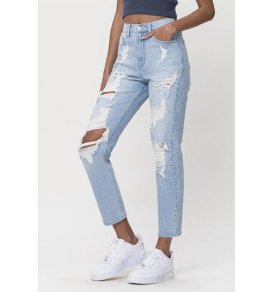 Cello - High Rise Distressed Mom Jeans