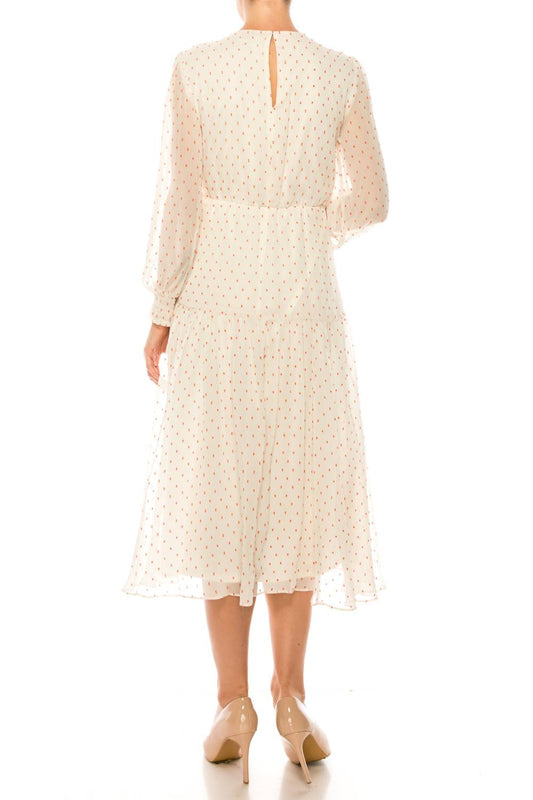 Maison Tara - Dot Print Long Sleeve Tiered Maxi Dress