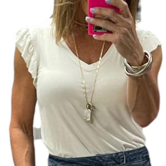 Atm - Daria V Neck Ruffle Sleeveless Top