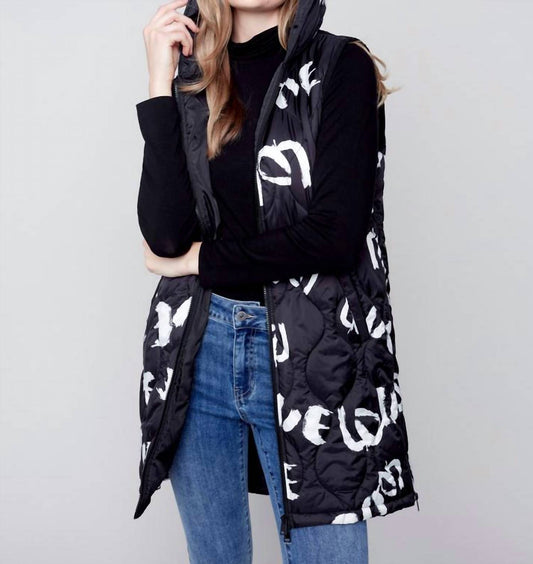 Charlie B - Hooded Sleeveless Quilted Long Vest