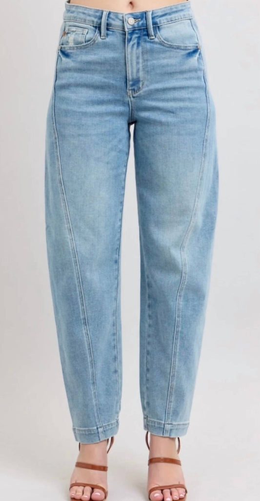 Judy Blue - Women's High Waisted Side Panel Barrel Leg Jeans