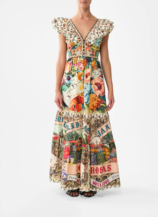 Camilla - Aromatic Amor Tiered Dress With Neck Frill