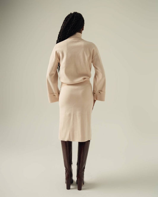 Lena - Buttoned Knit Midi Skirt