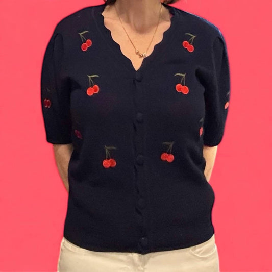 Bluivy - CHERRY EMBROIDERED KNIT TOP