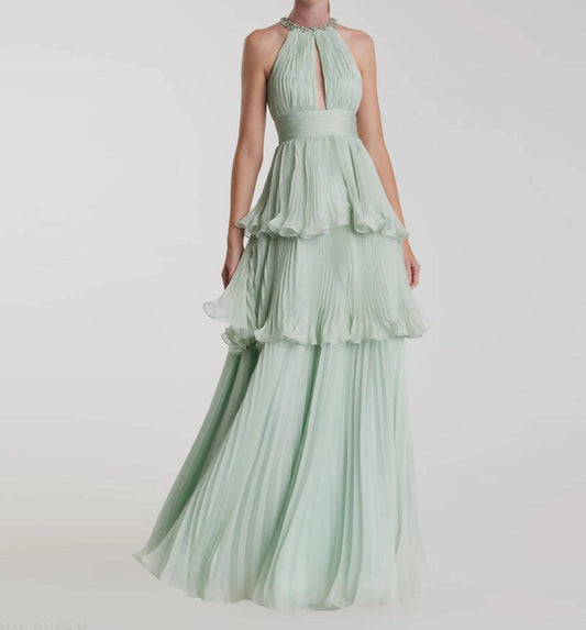 Mac Duggal - High Neck Chiffon Tiered Gown with Cut Out