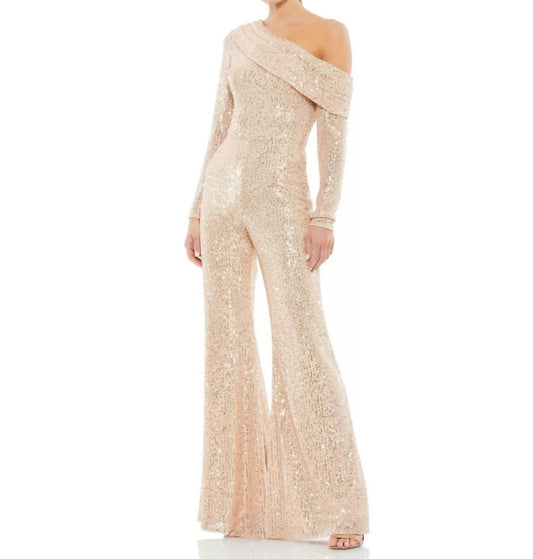 Mac Duggal - Sequined Drop Shoulder Long Sleeve Jumpsuit