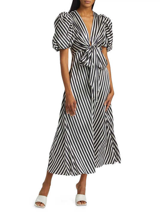 Silvia Tcherassi - Stripe Wrap Silk Tie Midi Dress