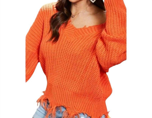 Main Strip - Frayed V Neck Sweater