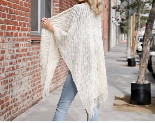 Leto - Diagonal Knit Tassel Ruana Wrap Shawl