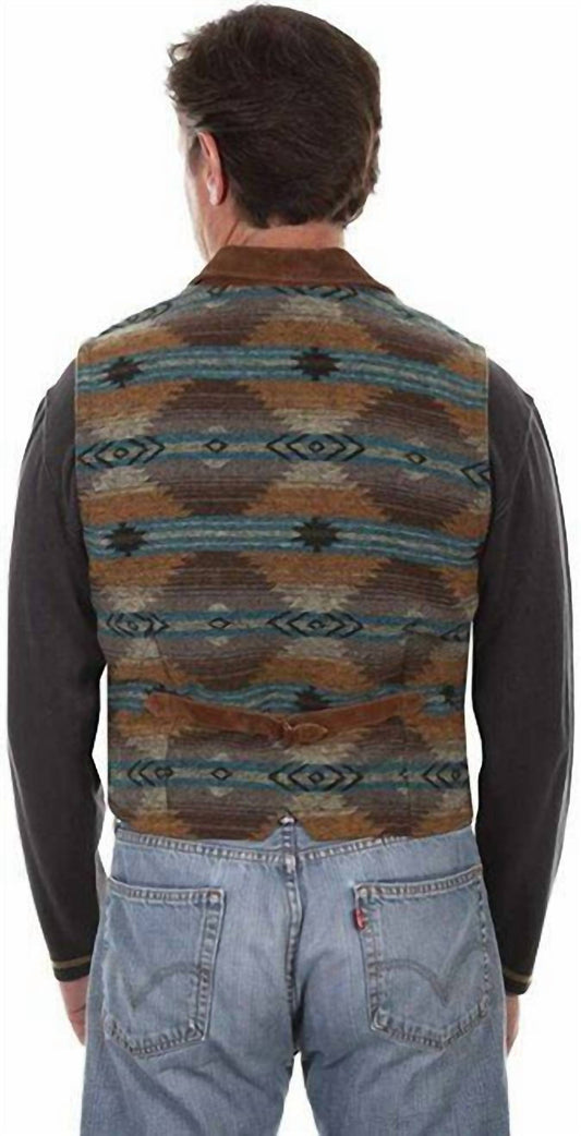 Scully - Men's Aztec Knit Back Boar Suede Leather Vest