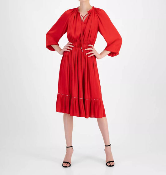 T Tahari - Split-neck Quarter-sleeve Dress
