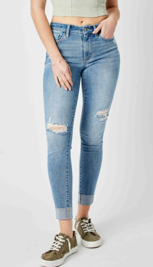 Judy Blue - Mid Rise Destroy & Cuff Skinny Jean